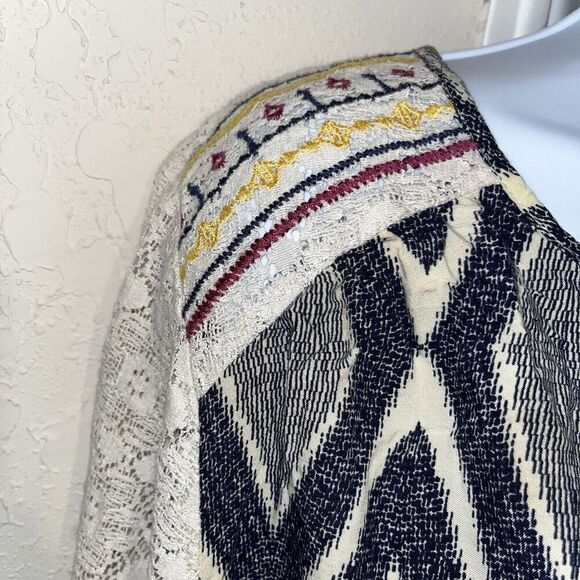 Flying Tomato (1X) Blue/White Boho Peasant Tassels Bell Sleeve Lace Popover - Picture 7 of 16